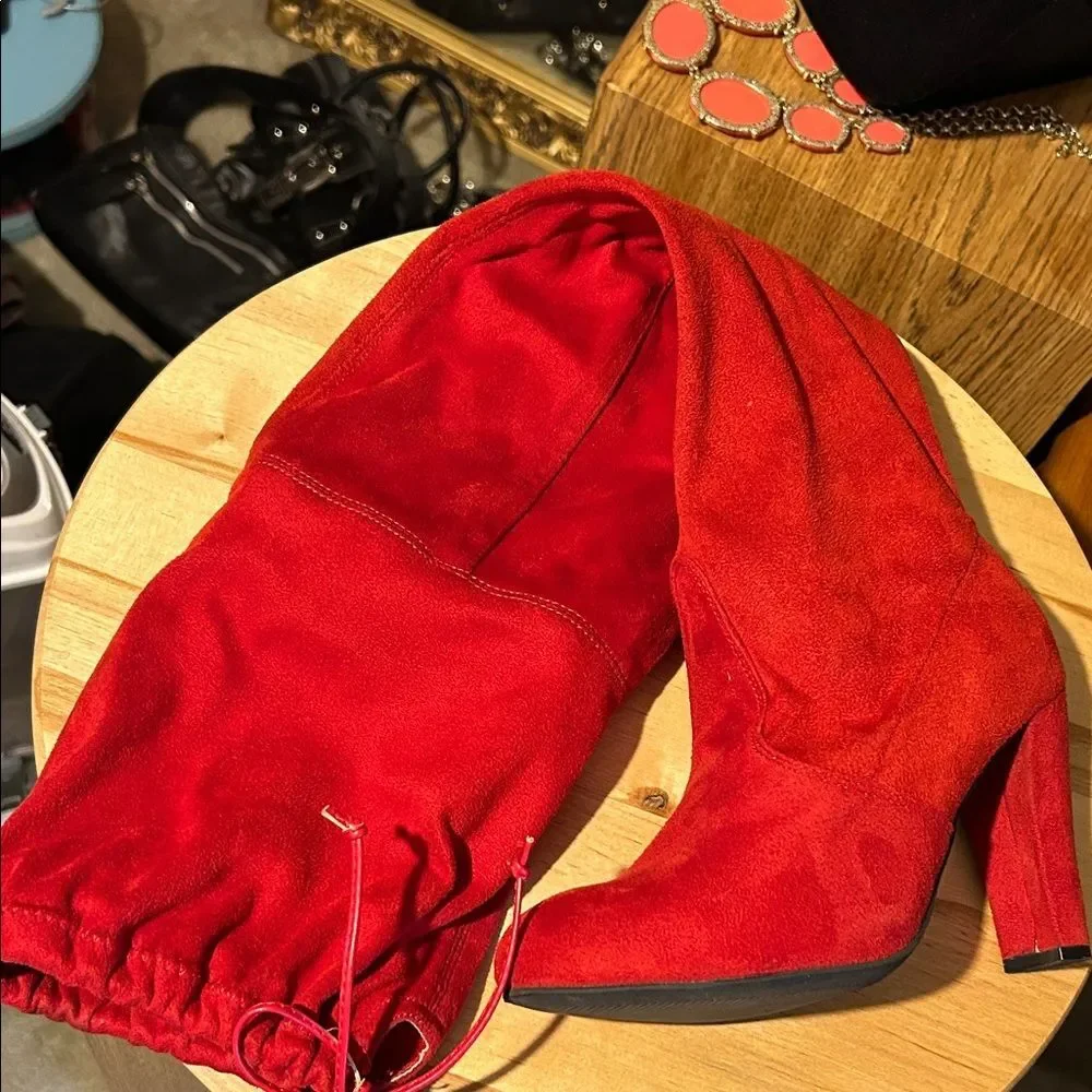 Wild Diva Vibrant Red Faux Suede Over-the-Knee Women's Boots